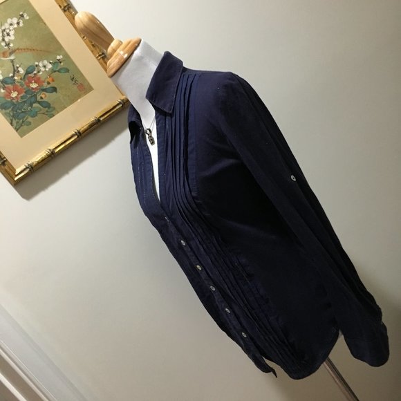 CLEANOUT SALE 90s Blue Tux Blouse - Picture 3 of 7